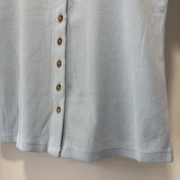 Ann Taylor Light Blue Rib Knit Button-Up T-Shirt Top Size Medium - Picture 3 of 7